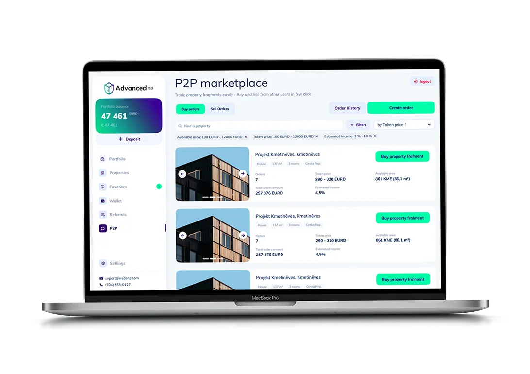 Advanced R&D P2P marketplace — desktop view